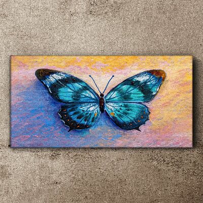 Blue butterfly on pastel background Canvas Wall art