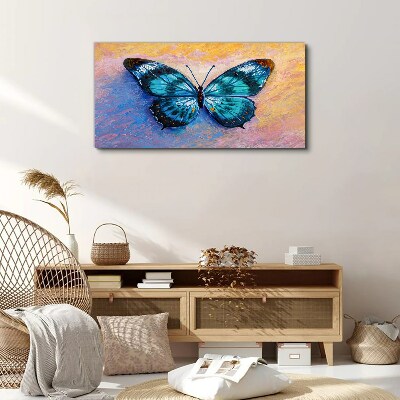 Blue butterfly on pastel background Canvas Wall art