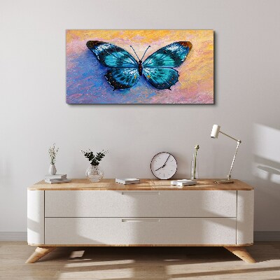 Blue butterfly on pastel background Canvas Wall art