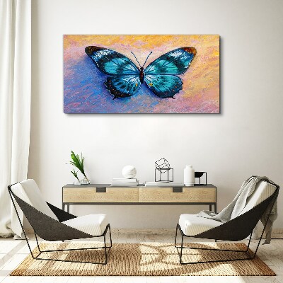 Blue butterfly on pastel background Canvas Wall art
