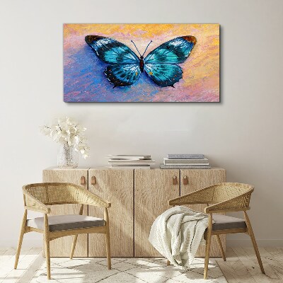 Blue butterfly on pastel background Canvas Wall art