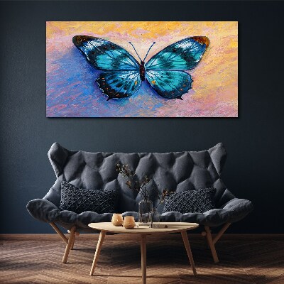 Blue butterfly on pastel background Canvas Wall art