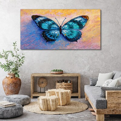 Blue butterfly on pastel background Canvas Wall art
