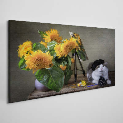 Cats and sunflowers Canvas Wall art