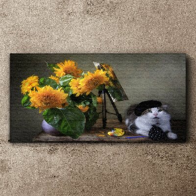 Cats and sunflowers Canvas Wall art