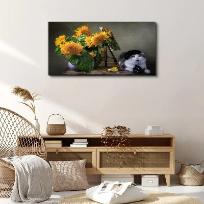 Cats and sunflowers Canvas Wall art