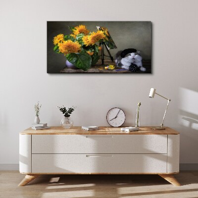Cats and sunflowers Canvas Wall art