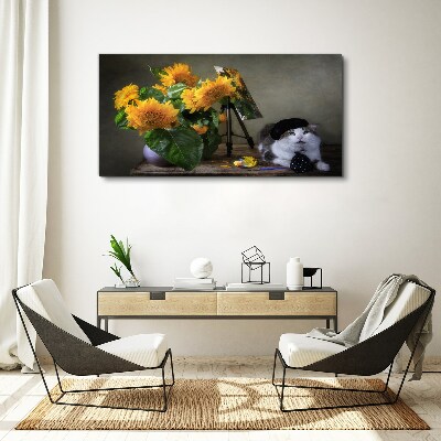 Cats and sunflowers Canvas Wall art