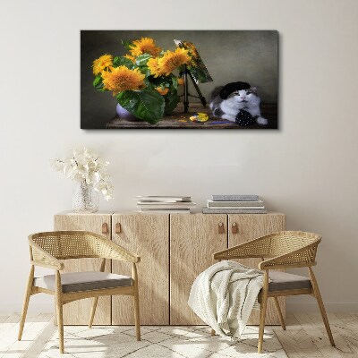 Cats and sunflowers Canvas Wall art