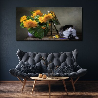 Cats and sunflowers Canvas Wall art