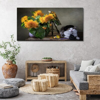 Cats and sunflowers Canvas Wall art