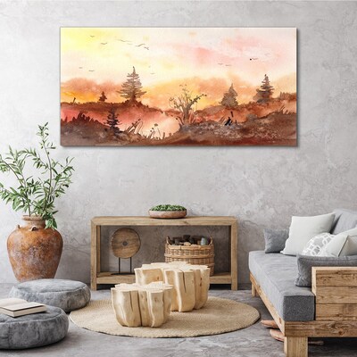 Sunset over a forest landscape Canvas Wall art