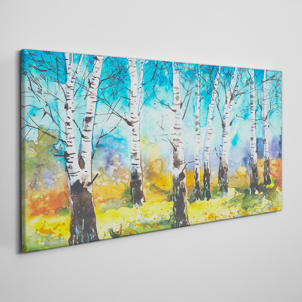 Birch Trees in Vibrant Landscape Canvas Wall art