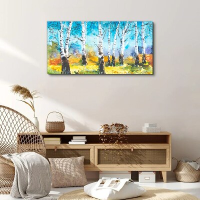 Birch Trees in Vibrant Landscape Canvas Wall art