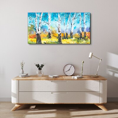 Birch Trees in Vibrant Landscape Canvas Wall art