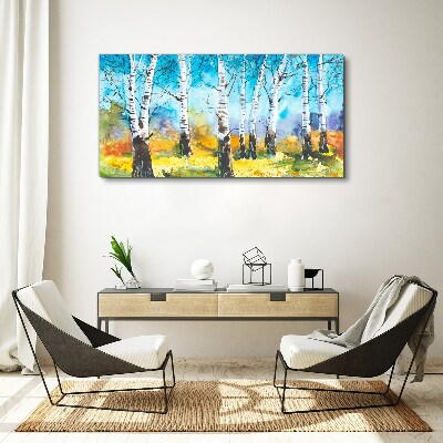 Birch Trees in Vibrant Landscape Canvas Wall art