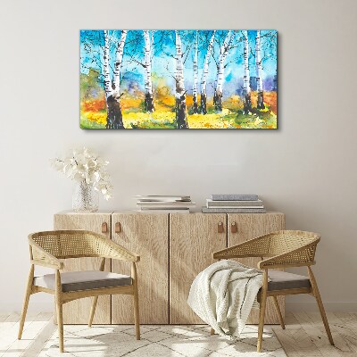 Birch Trees in Vibrant Landscape Canvas Wall art