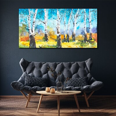 Birch Trees in Vibrant Landscape Canvas Wall art