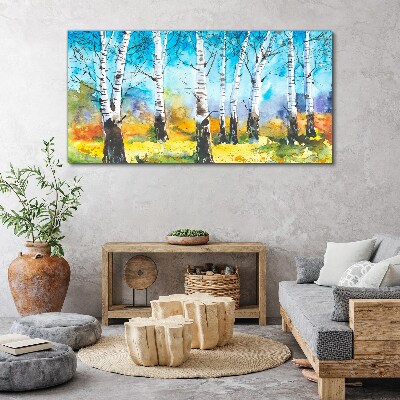 Birch Trees in Vibrant Landscape Canvas Wall art
