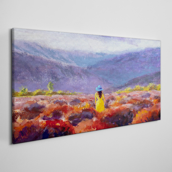 Woman in a purple landscape Canvas Wall art
