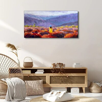 Woman in a purple landscape Canvas Wall art