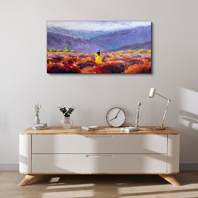 Woman in a purple landscape Canvas Wall art
