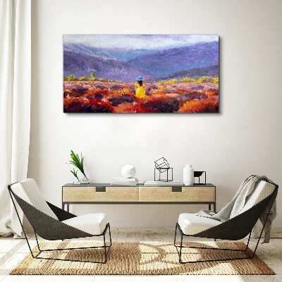 Woman in a purple landscape Canvas Wall art