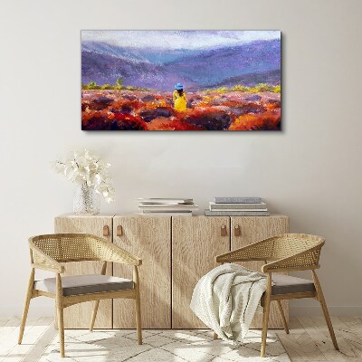 Woman in a purple landscape Canvas Wall art