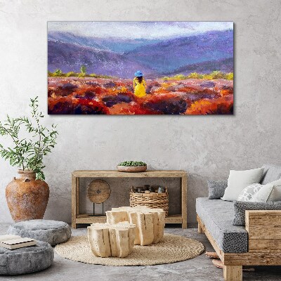 Woman in a purple landscape Canvas Wall art