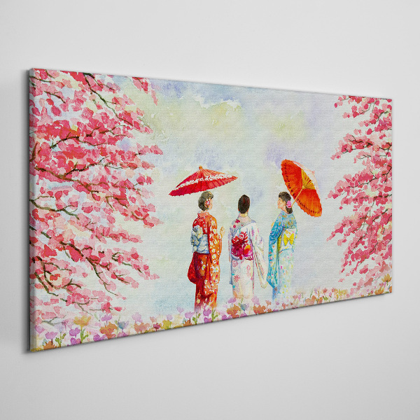 A spring walk under the blooming trees Canvas Wall art