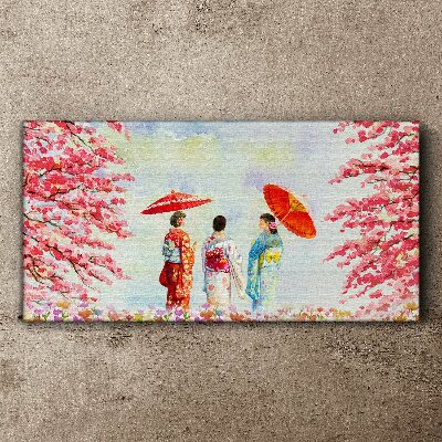 A spring walk under the blooming trees Canvas Wall art