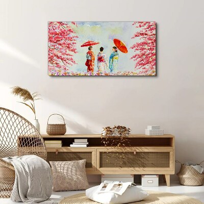 A spring walk under the blooming trees Canvas Wall art