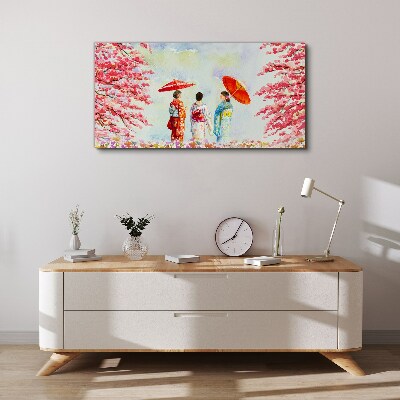 A spring walk under the blooming trees Canvas Wall art