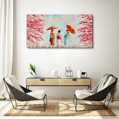 A spring walk under the blooming trees Canvas Wall art