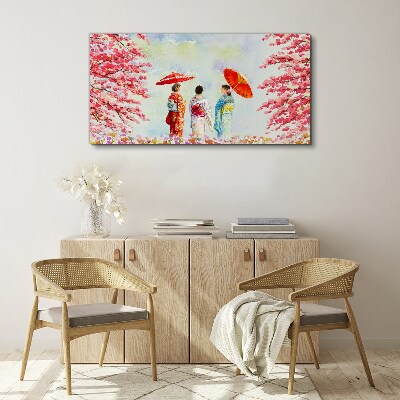A spring walk under the blooming trees Canvas Wall art