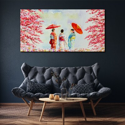 A spring walk under the blooming trees Canvas Wall art