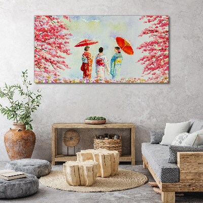 A spring walk under the blooming trees Canvas Wall art