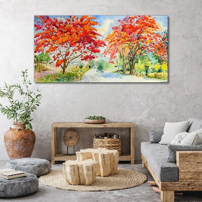 Tree sky flowers road Canvas Wall art