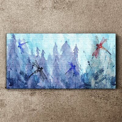 Slender dragonflies in a forest landscape Canvas Wall art