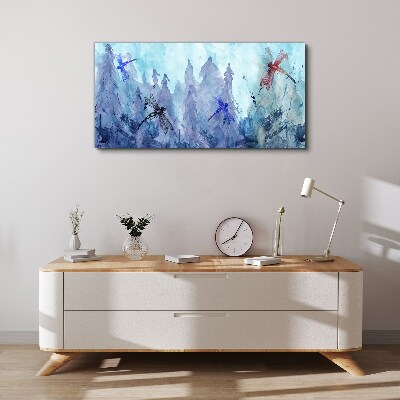 Slender dragonflies in a forest landscape Canvas Wall art