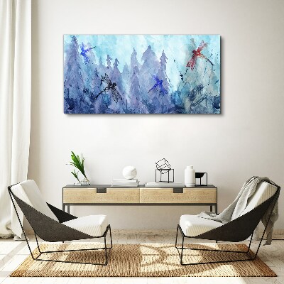 Slender dragonflies in a forest landscape Canvas Wall art