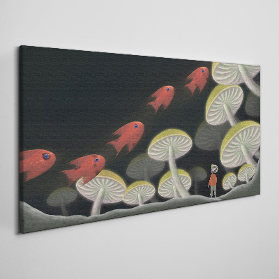 The fantastic world of fish and mushrooms Canvas Wall art