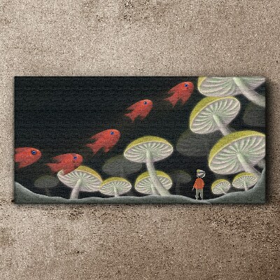 The fantastic world of fish and mushrooms Canvas Wall art
