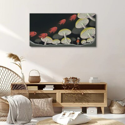 The fantastic world of fish and mushrooms Canvas Wall art