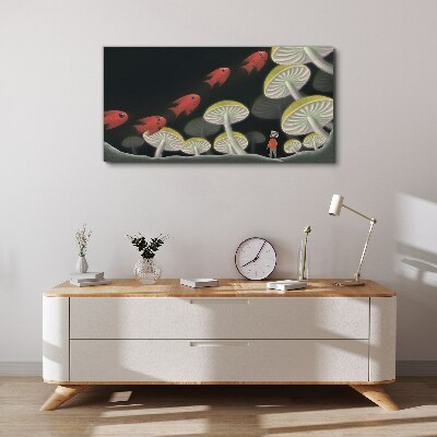 The fantastic world of fish and mushrooms Canvas Wall art