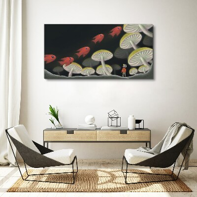 The fantastic world of fish and mushrooms Canvas Wall art