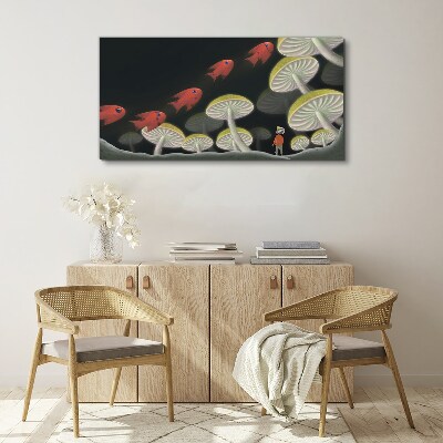 The fantastic world of fish and mushrooms Canvas Wall art