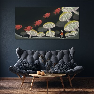 The fantastic world of fish and mushrooms Canvas Wall art