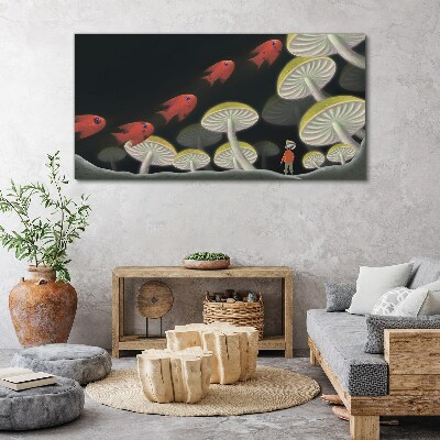 The fantastic world of fish and mushrooms Canvas Wall art