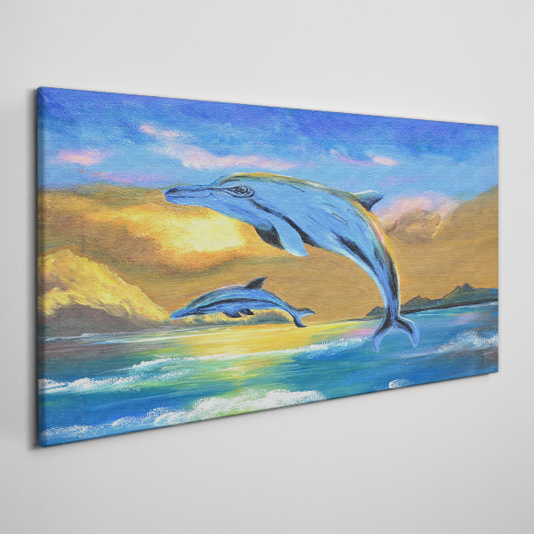 Dolphins in the sunset Canvas Wall art